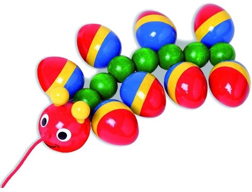 nic houten speelgoed rups trekfiguur multicolor voor peuters