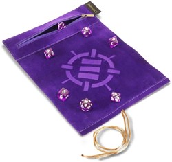 Enhance Gaming dobbelstenen set en paarse Roll on a Scroll dobbelstenen etui
