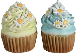 Decoris decoratie beeld cupcakes polyresin kleurrijk handgemaakt 7x7x9cm