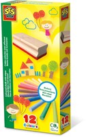 Ses krijtjes - schoolbordkrijt met wisser - heldere kleuren - wasbaar