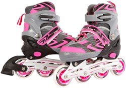 Inline skates roze/grijs verstelbaar aluminium frame maat 39-42 kinderskates