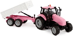 Tractor met aanhanger speelgoed roze met licht en geluid 25cm