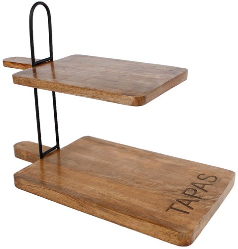 Etagere Tapas naturel/zwart hout/metaal 23x45x34cm