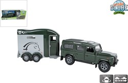 Kids GLOBE Land Rover speelgoedauto met paardentrailer - 28cm groen