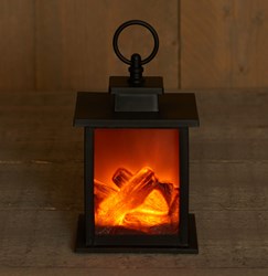 Sfeerhaard zwart LED haard lantaarn met timer - 12x12x18.5cm decoratie