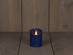LED Kaars rustiek blauw met timer - sfeervolle stompkaars 10 cm