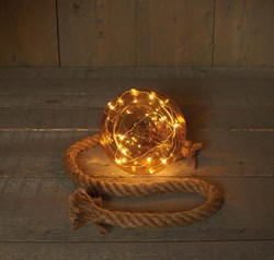 Kerstbal glas goud met LED verlichting aan touw 15cm 10 lampjes warmwit