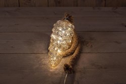 Dennenappel glas goud kerstverlichting 20cm met 15 LEDS warmwit licht