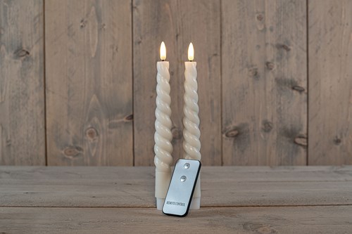 LED kaars swirl diner ivoor met afstandsbediening - set van 2 - 23cm