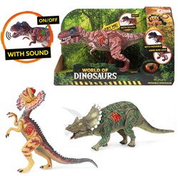 Beweegbare dinosaurus speelgoed met geluid - dino figuur bruin - World of Dinosaurs