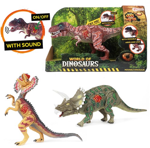 Beweegbare dinosaurus speelgoed met geluid - dino figuur bruin - World of Dinosaurs