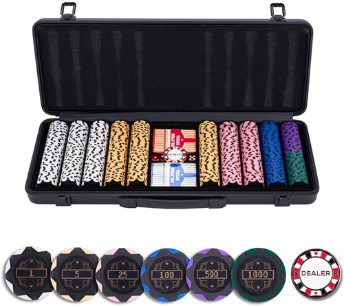 Engelhart Games pokerset zwart 500 chips waarde aluminium koffer poker