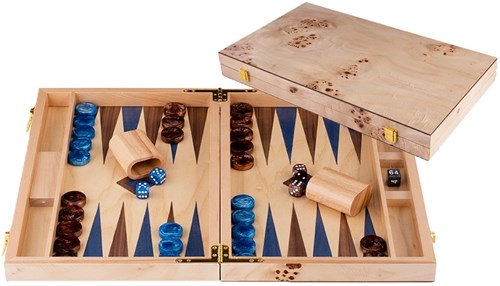 Engelhart Games backgammon luxe houten spel 15 inch blauw bruin