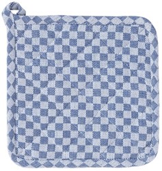 Linen and More pannenlap blauw katoen 20x20cm geblokt set van 2