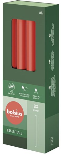 Bolsius dinerkaarsen rood 8 stuks 23cm vegan wax lange brandduur