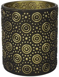 Countryfield theelichthouder glas zwart goud 10cm luxe decoratie