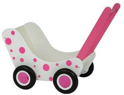 Van Dijk Toys houten poppenwagen wit en roze stippen OP=OP