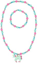 Souza Ketting + armband Aike, eenhoorn roze-mint groen  (1 set)