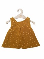Hollie poppenjurk katoen ochre dots voor babypoppen 34 cm