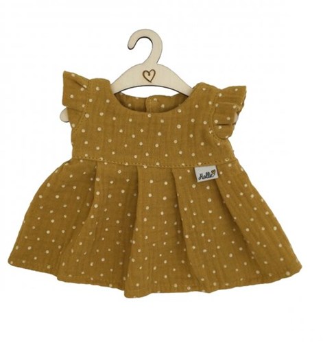 Hollie poppenjurk modepop oker stippen katoen lente 34cm