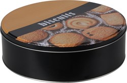 Koekblik zwart metaal rond 22 cm - koekjes bewaardoos keuken