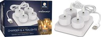 Oplaadbaar LED theelicht set 4 stuks met oplader wit decoratie