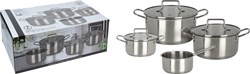 Pannenset RVS met glazen deksel set 7-delig kookset keuken