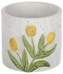 HBX natural living bloempot tulp geel kunststof decoratie Ø12,5xH11,3cm