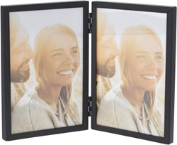 Dubbele fotolijst metaal zwart 22x16cm decoratief speelgoed