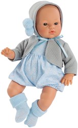 Asi babypop Koke 36cm - pop met blauw boxpakje en grijs jasje