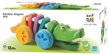 Plan Toys Houten Trekfiguur - Dansende Regenboog Krokodil
