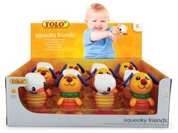 Tolo Classic piepspeelgoed displaydoos eend en hond - 12 stuks