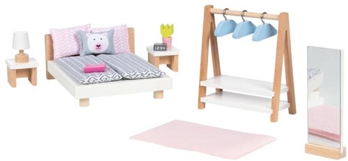 Goki poppenhuis slaapkamer houten meubels 18-delig modern design-2