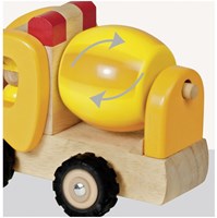 Goki houten betonmixer bouwvoertuig met rubberen banden geel-3