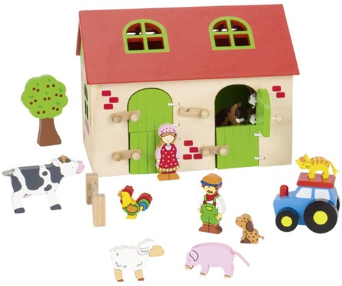 Goki houten boerderij poppenhuis 13-delig speelgoed boerderij-2