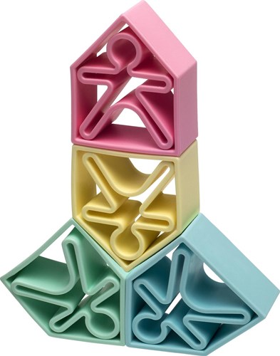 Dena siliconen speelgoedset - 6 kinderen 6 huizen pastel kleuren-3