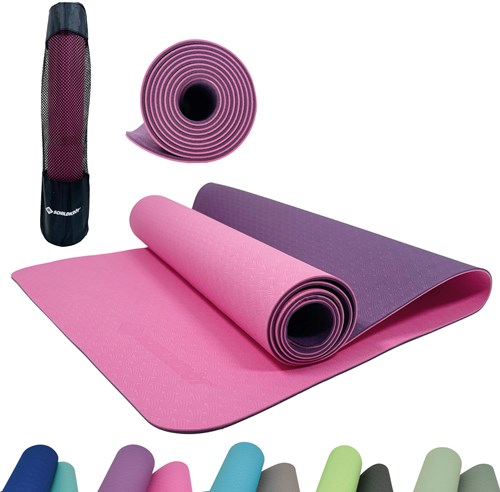 Schildkröt yoga mat fitness tweekleurig violet roze 4mm antislip