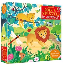Usborne boek - 3 puzzels dierentuin karton interactief speelgoed