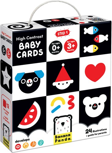 Banana Panda 12 Hoog Contrast Kijk en Voel Babyboek Kaarten / Zwart Wit Baby Speelgoed Boekje vanaf 0 maanden - 16x16cm