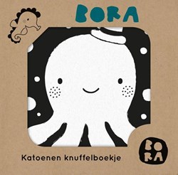 Bora Shop stoffen knuffelboekje water - babyboekje zwart-wit labeltjes