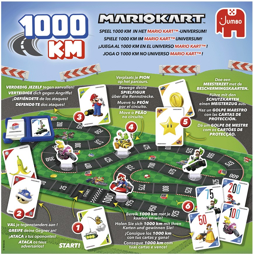 Gioco Da Tavolo 1000 KM Mario Kart - Edizione Speciale Con Personaggi Nintendo - Per 2-6 Giocatori, +7 Anni
