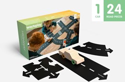 Waytoplay flexibele autobaan highway set met houten auto - 24 delen
