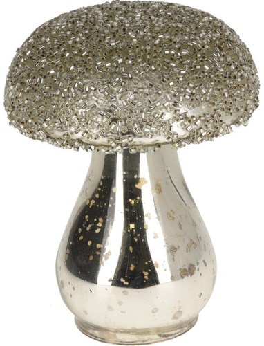 Home & Styling decoratie beeld paddenstoel glas zilver 8x10cm