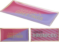 Home & Styling glazen bord 10x21cm tafelaccessoire roze paars tekst