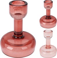 Home & Styling glazen kandelaar roze omkeerbaar 7x10cm decoratie