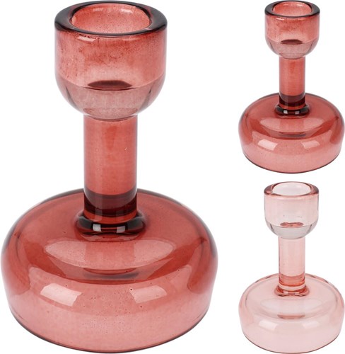 Home & Styling glazen kandelaar roze omkeerbaar 7x10cm decoratie