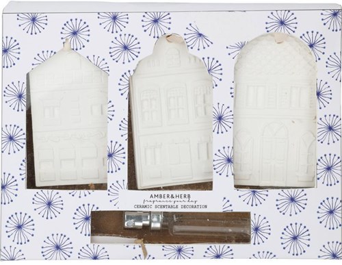 Home & Styling geurset Delfts blauw 3-delig huisje decoratie