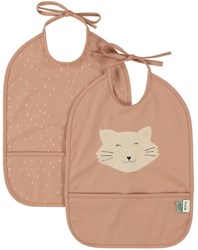 Trixie afwasbare slabbetjes set - waterdicht slabbetje Mrs. Cat 2-pack roze