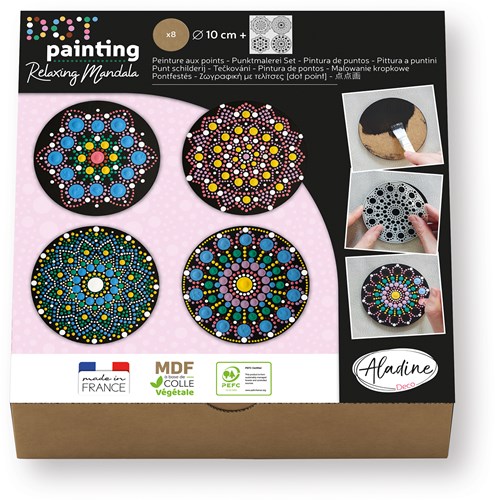 Aladine creatieve dot painting set - 8 onderzetters 10cm schilderen