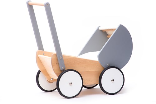 Bajo houten poppenwagen - grijs houten speelgoed poppenwagen-2